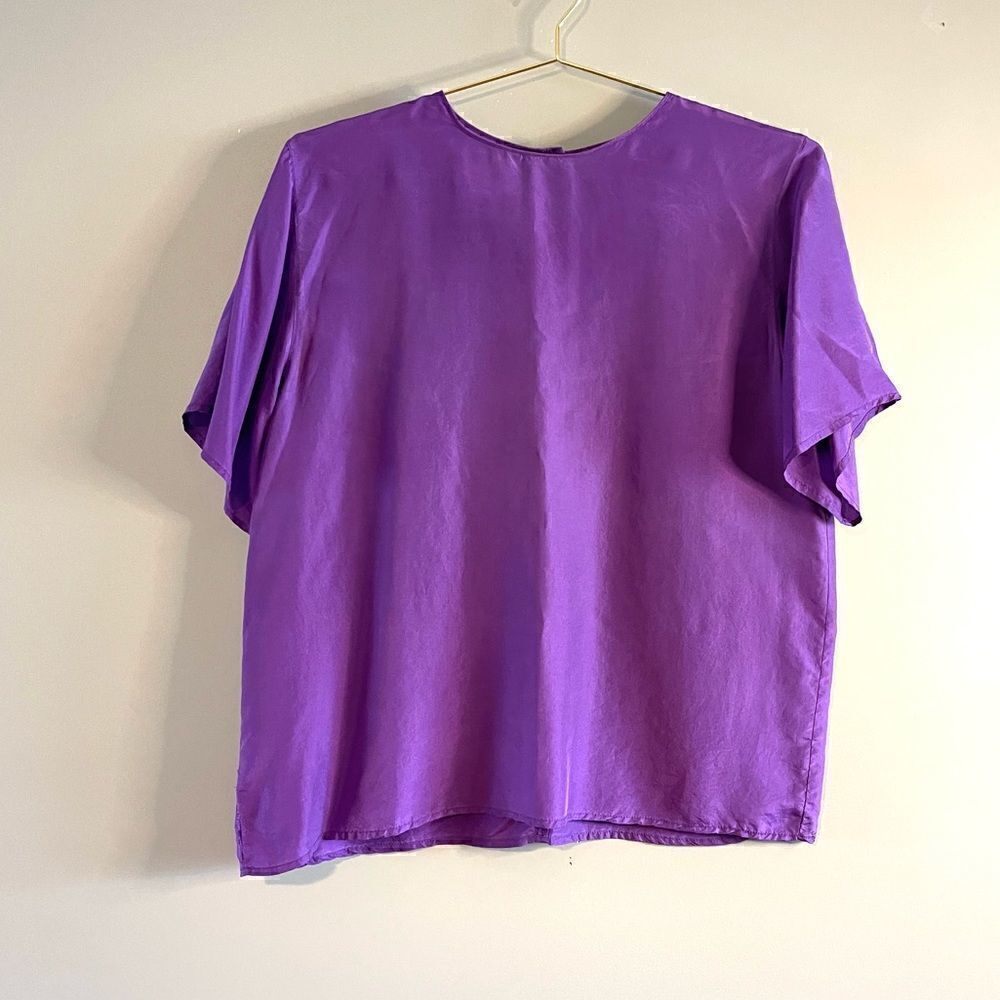 VTG Clio 100% Silk Purple Short Sleeve Blouse | SZ M